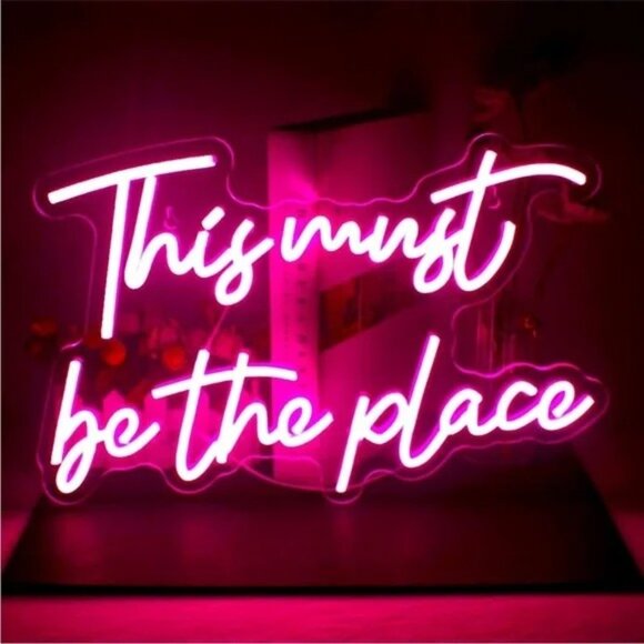 Cursive Text Pink Neon This Must Be The Place Wedding Party Birthday LED Light